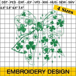 Shamrock Coquette Bow Embroidery Design, St Patrick's Day Machine Embroidery Design, Patricks Clover Design