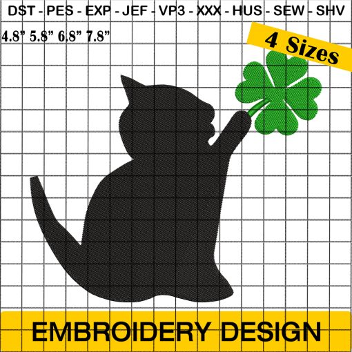 Cat St Patrick Day Embroidery Design, Black Cat Embroidery Design, St Patrick Embroidery Design