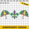 Parachute Embroidery Design, Mardi Gras Embroidery Design, Fleur De Lis Embroidery Design