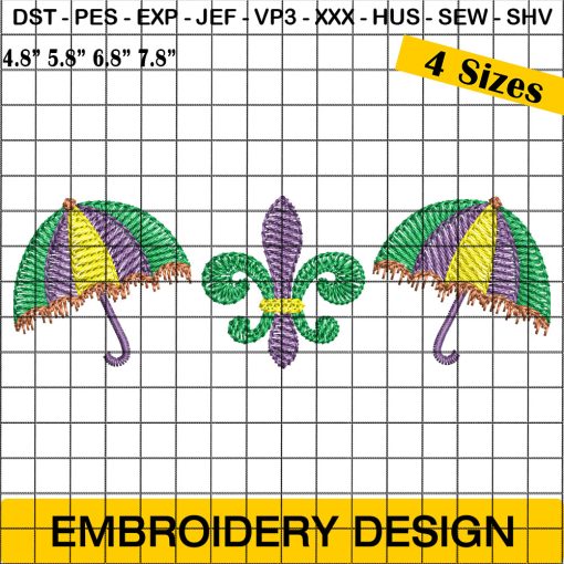 Parachute Embroidery Design, Mardi Gras Embroidery Design, Fleur De Lis Embroidery Design