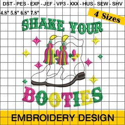 Shake Your Bootie Mardi Gras Embroidery Desgn, Mardi Gras Bootie, Majorette Boots Embroidery Design