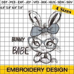 Bunny Babe Embroidery Designs, Cute Blue Bunny Embroidery Design