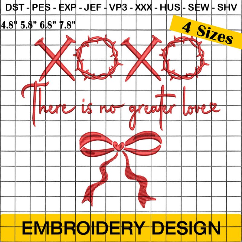 There Is No Greater Love Embroidery Design, Christian Valentine Embroidery Design