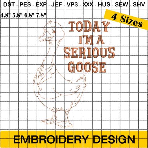 Today I'm A Serious Goose Embroidery Designs, Goose Embroidery Design, Animal Embroidery Design