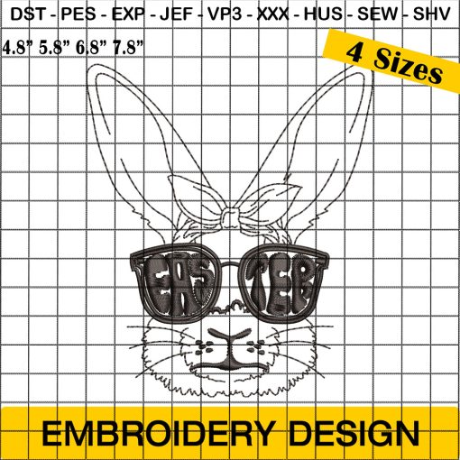 Easter Bunny With Sunglasses Embroidery Design, Bunny With Sunglasses Embroidery Design