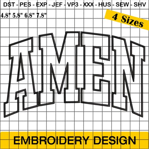 Amen Varsity College Font Embroidery Design, Amen University Embroidery Design