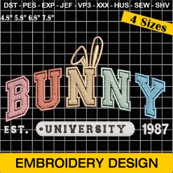 Bunny University Embroidery, Funny Easter, Bunny Est University 1987 Embroidery Design