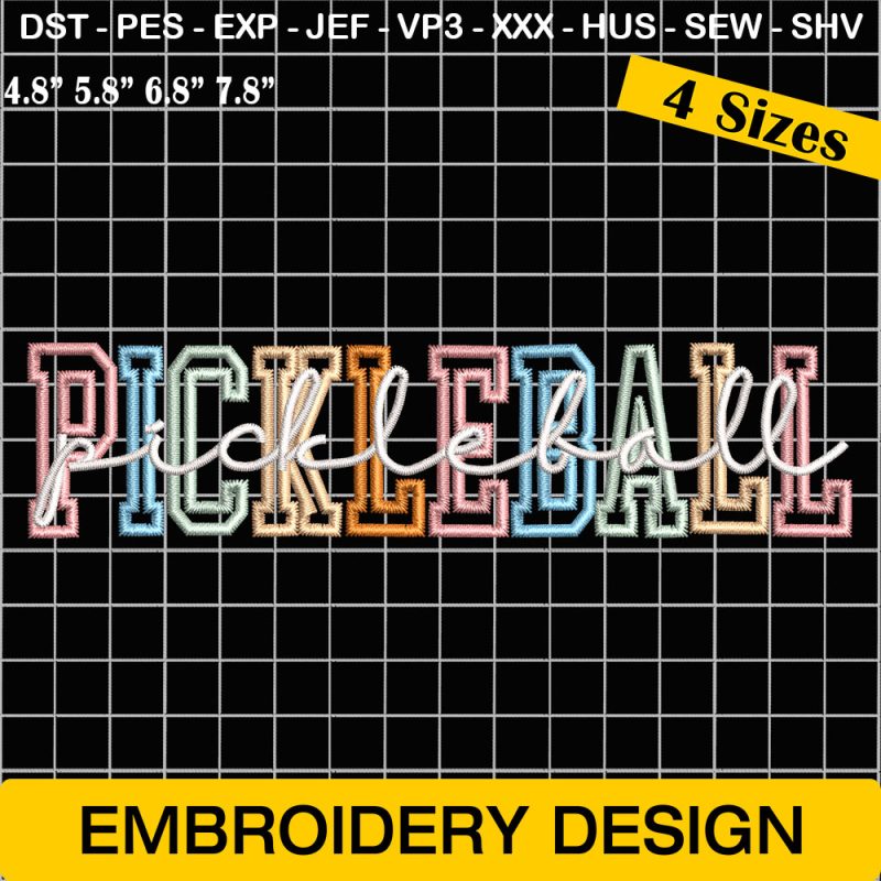 Pickleball Alphabet Embroidery, Pickleball Neon Alphabet Embroidery Design