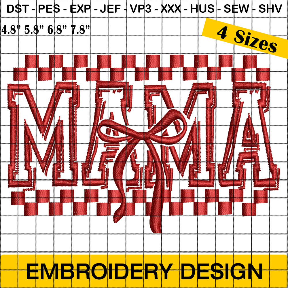 Mama Bow Embroidery Designs, Red Bow Embroidery Design, Mother Day Embroidery Pattern