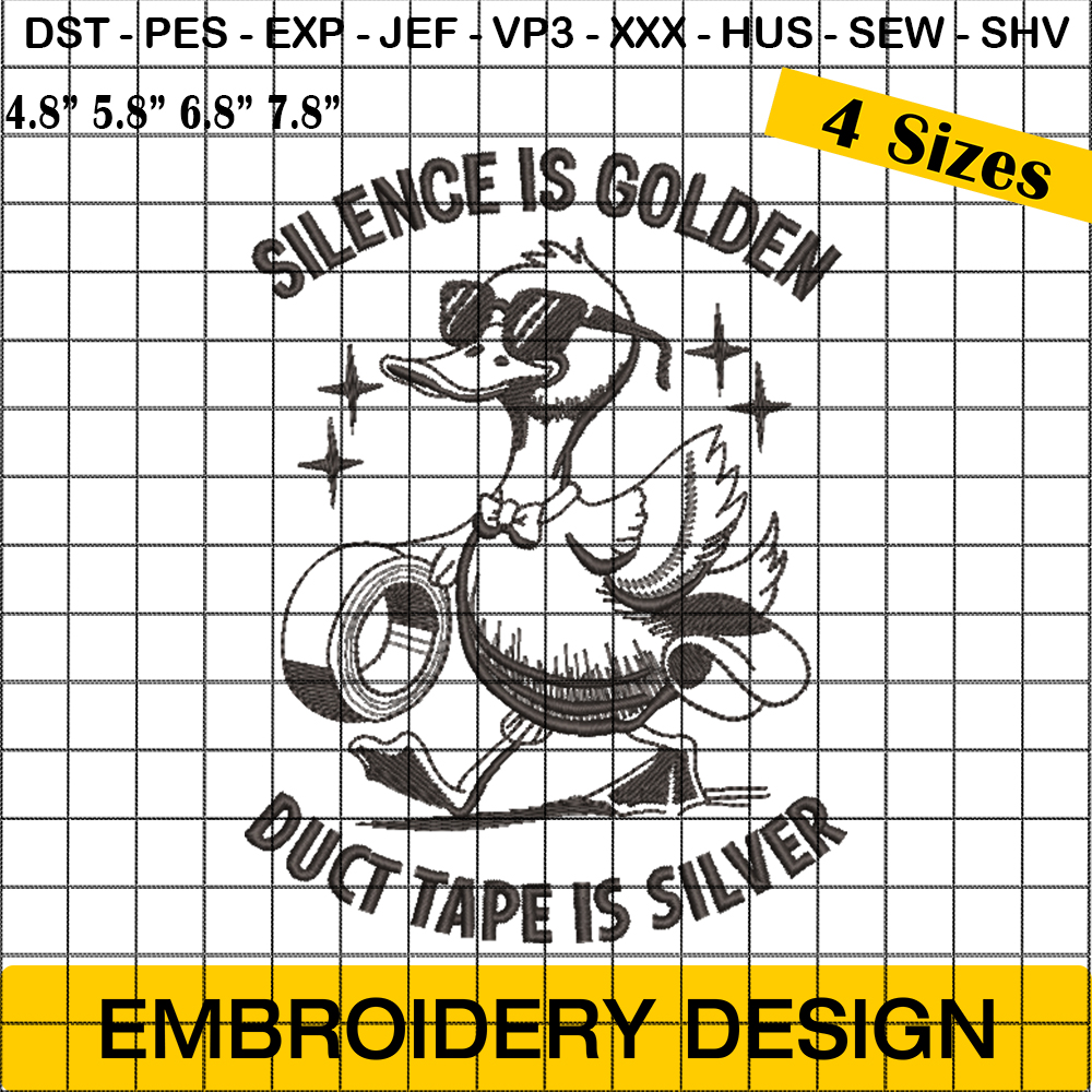 Duct Tape Is Silver Embroidery Designs, Funny Duck Embroidery Pattern, Animals Embroidery Files Trendy, Gifts For Animals