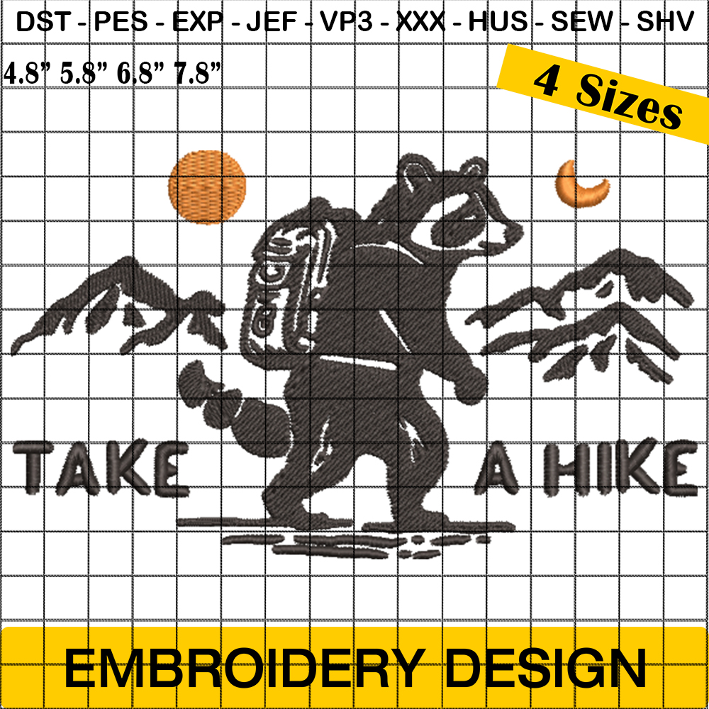 Take A Hike Embroidery Designs, Funny Raccoon Embroidery Pattern, Animals Embroidery Files Trendy, Gifts For Animals