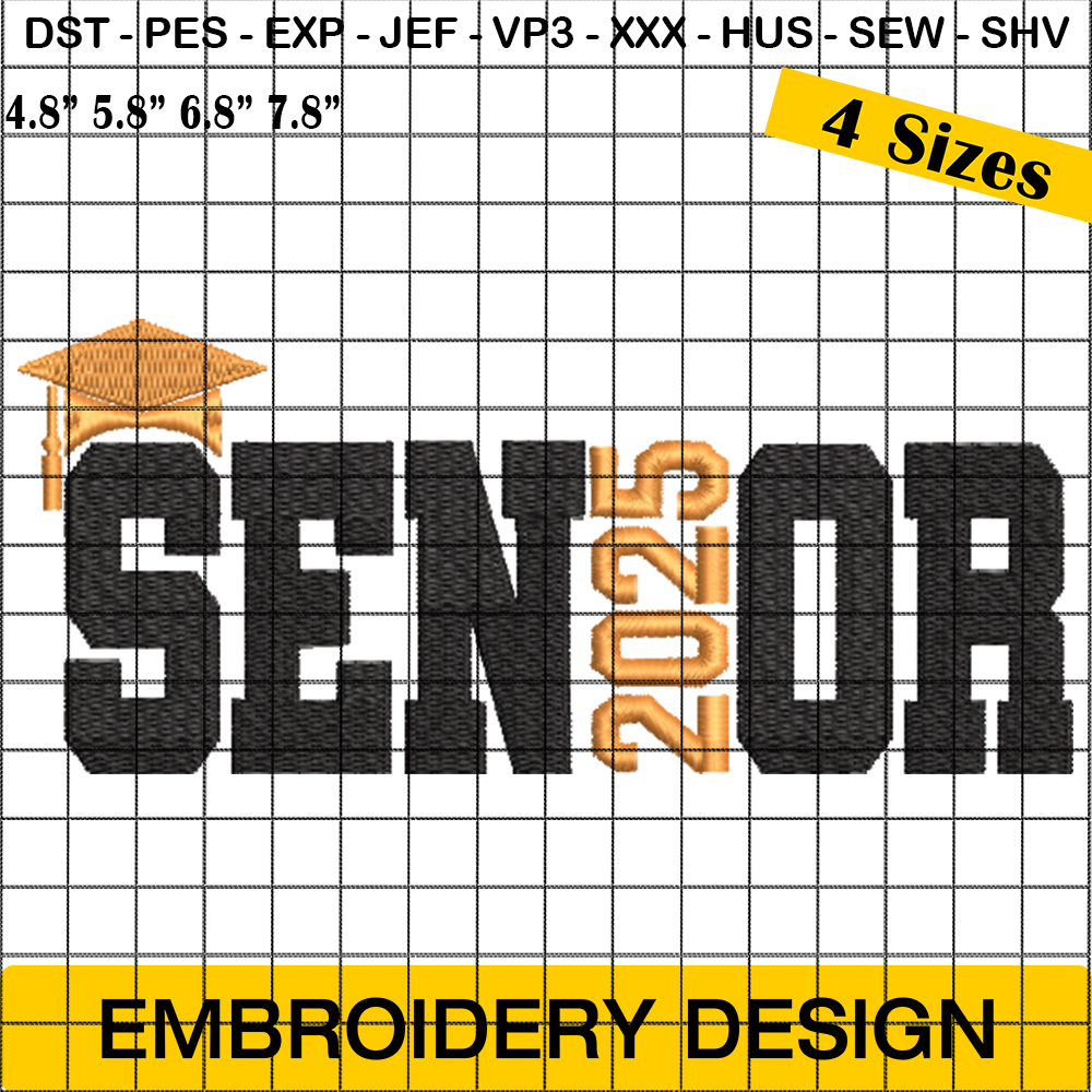 Senior 2025 Embroidery Designs, Senior Class Machine Embroidery, Back To School Embroidery Design