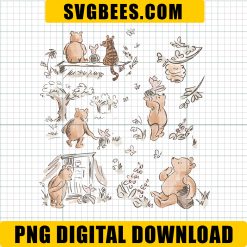 Winnie the Pooh Sketch PNG, Vintage Pooh and Piglet PNG, Tigger Watercolor PNG, Disney Bear PNG