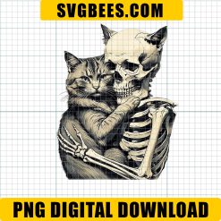 Skeleton Cat Hug PNG, Gothic Cat and Skull PNG, Halloween Skeleton PNG, Cat Lover Dark PNG