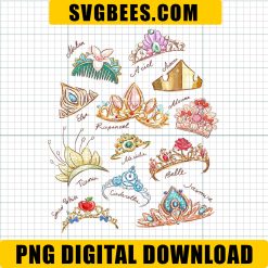 Disney Princess Crowns PNG, Fairy-Tale Tiara PNG, Watercolor Princess Crown PNG